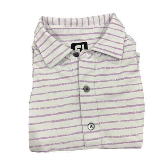 FootJoy FJ White w/ Purple Tiger Stripe Short Sleeve Golf Polo Mens Size Medium - Picture 1 of 7